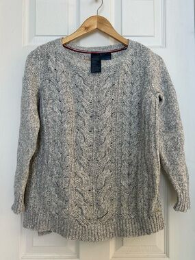 Tommy Hilfiger Cable Knit Sweater Gray Chunky Crewneck Cozy XS